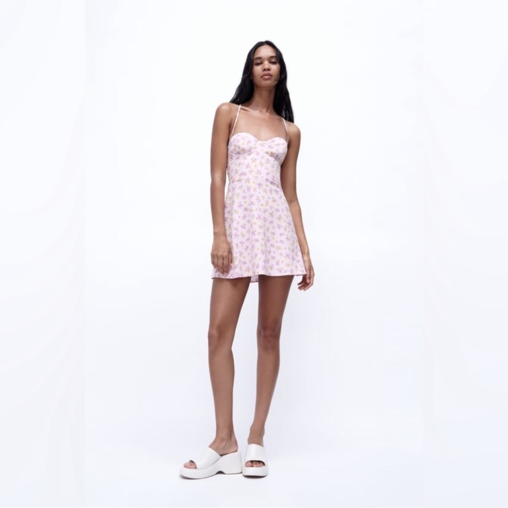PRINTED LINEN BLEND DRESS MAUVE